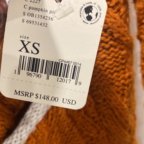 Free People Montana Cable Cardigan Sweater in Pumpkin Pie XS extra small NWT - Picture 8 of 11
